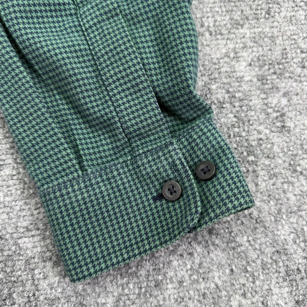 LL Bean Shirt Mens LT Tall Green Wicked Good Flannel Houndstooth Slightly Fitted